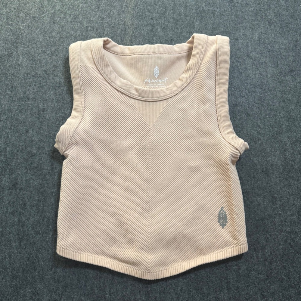 FP Movement Free People Chevron Ribbed Crop Tank Top Peach XS/S